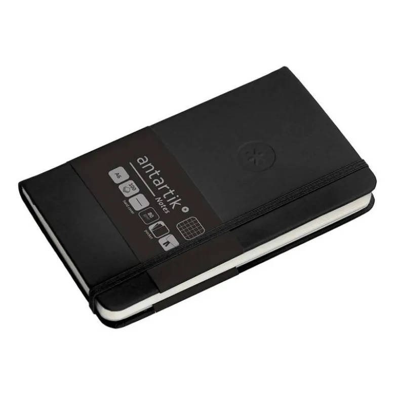 CUADERNO CON GOMILLA ANTARTIK NOTES TAPA DURA A6 HOJAS CUADRICULA NEGRO 100 HOJAS 80 GR FSC
