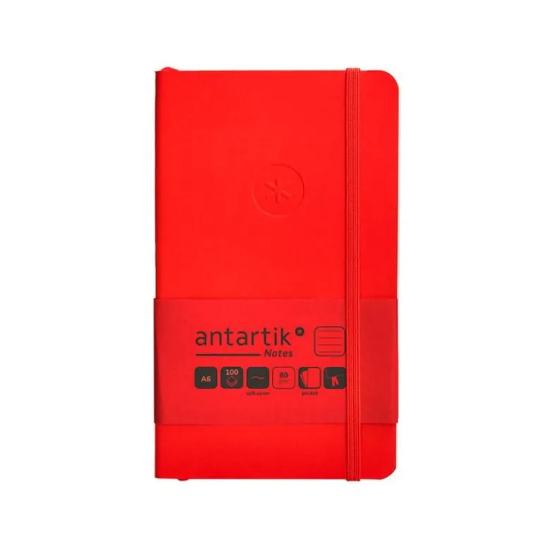 CUADERNO CON GOMILLA ANTARTIK NOTES TAPA BLANDA A6 RAYAS ROJO 100 HOJAS 80 GR FSC