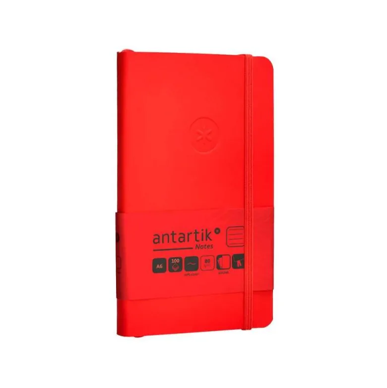 CUADERNO CON GOMILLA ANTARTIK NOTES TAPA BLANDA A6 RAYAS ROJO 100 HOJAS 80 GR FSC