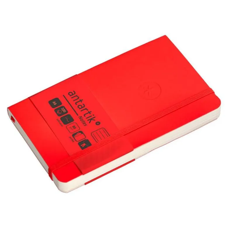 CUADERNO CON GOMILLA ANTARTIK NOTES TAPA BLANDA A6 RAYAS ROJO 100 HOJAS 80 GR FSC