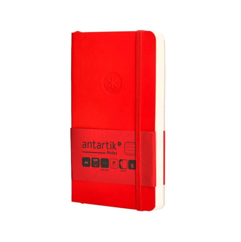 CUADERNO CON GOMILLA ANTARTIK NOTES TAPA BLANDA A6 RAYAS ROJO 100 HOJAS 80 GR FSC