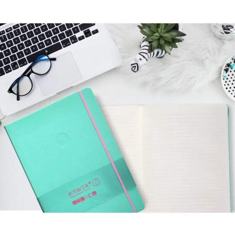 CUADERNO CON GOMILLA ANTARTIK NOTES TAPA DURA A4 HOJAS RAYAS ROSA Y TURQUESA 100 HOJAS 80 GR FSC