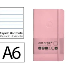 CUADERNO CON GOMILLA ANTARTIK NOTES TAPA BLANDA A6 RAYAS ROSA PASTEL 100 HOJAS 80 GR FSC