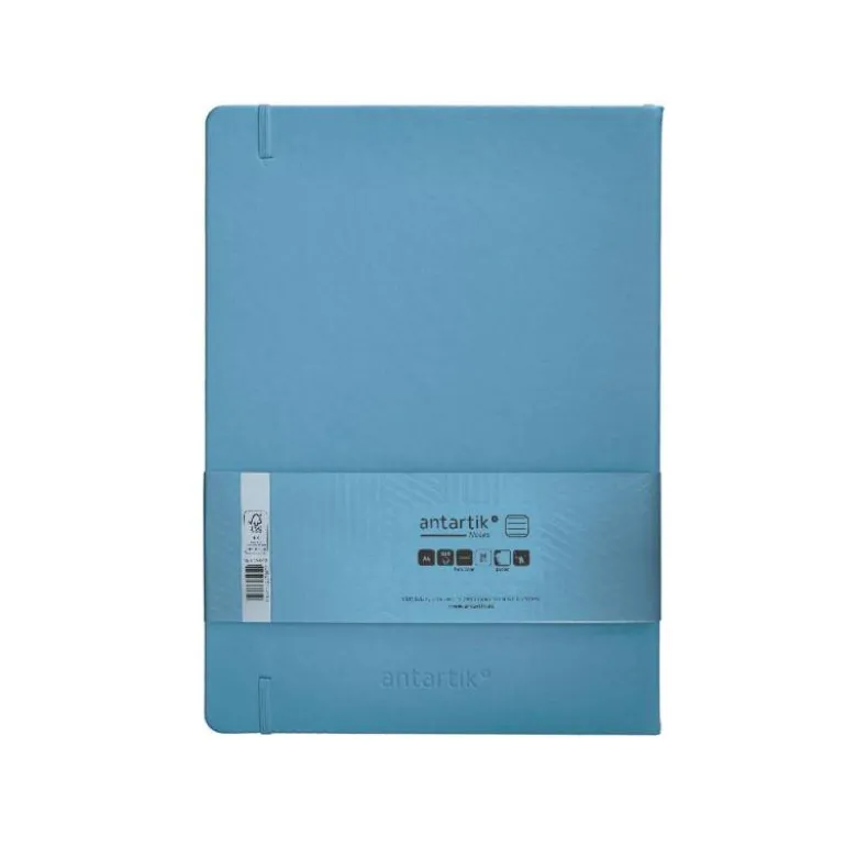 CUADERNO CON GOMILLA ANTARTIK NOTES TAPA DURA A4 HOJAS RAYAS AZUL CLARO 100 HOJAS 80 GR FSC