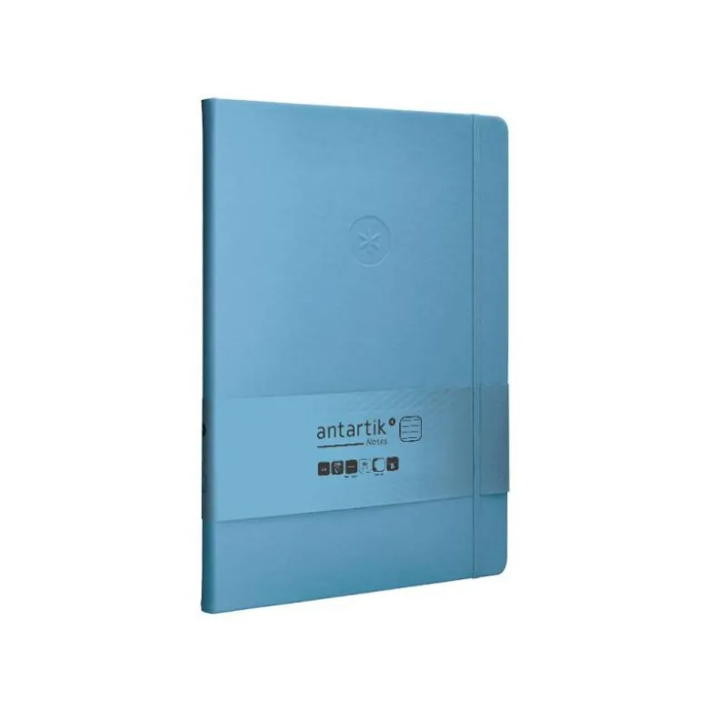 CUADERNO CON GOMILLA ANTARTIK NOTES TAPA DURA A4 HOJAS RAYAS AZUL CLARO 100 HOJAS 80 GR FSC