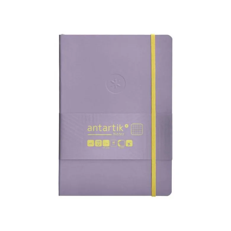 CUADERNO CON GOMILLA ANTARTIK NOTES TAPA BLANDA A5 HOJAS CUADRICULA MORADO Y AMARILLO 80 HOJAS 80 GR FSC