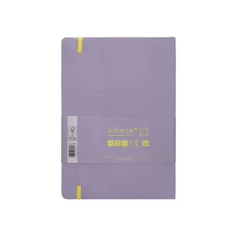 CUADERNO CON GOMILLA ANTARTIK NOTES TAPA BLANDA A5 HOJAS CUADRICULA MORADO Y AMARILLO 80 HOJAS 80 GR FSC