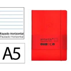 CUADERNO CON GOMILLA ANTARTIK NOTES TAPA BLANDA A5 HOJAS RAYAS ROJO 80 HOJAS 80 GR FSC
