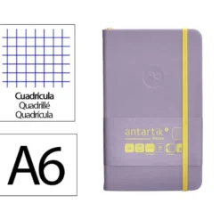 CUADERNO CON GOMILLA ANTARTIK NOTES TAPA DURA A6 HOJAS CUADRICULA MORADO Y AMARILLO 100 HOJAS 80 GR FSC