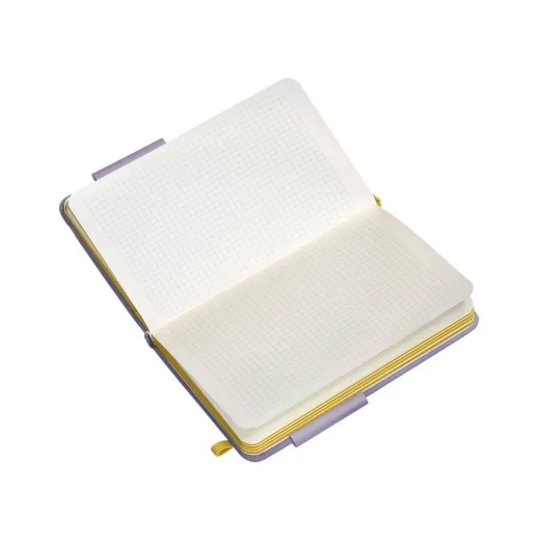 CUADERNO CON GOMILLA ANTARTIK NOTES TAPA DURA A6 HOJAS CUADRICULA MORADO Y AMARILLO 100 HOJAS 80 GR FSC