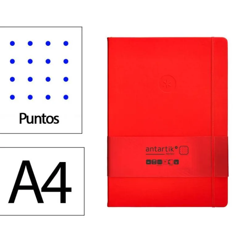 CUADERNO CON GOMILLA ANTARTIK NOTES TAPA DURA A4 HOJAS PUNTOS ROJO 100 HOJAS 80 GR FSC
