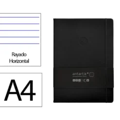 CUADERNO CON GOMILLA ANTARTIK NOTES TAPA DURA A4 HOJAS RAYAS NEGRO 100 HOJAS 80 GR FSC