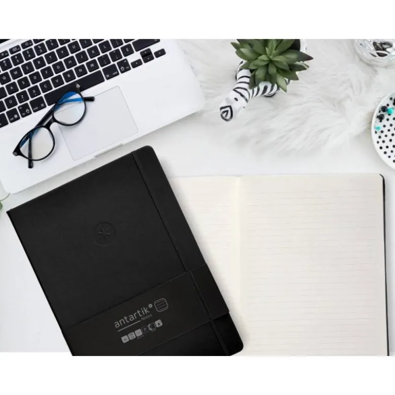 CUADERNO CON GOMILLA ANTARTIK NOTES TAPA DURA A4 HOJAS RAYAS NEGRO 100 HOJAS 80 GR FSC