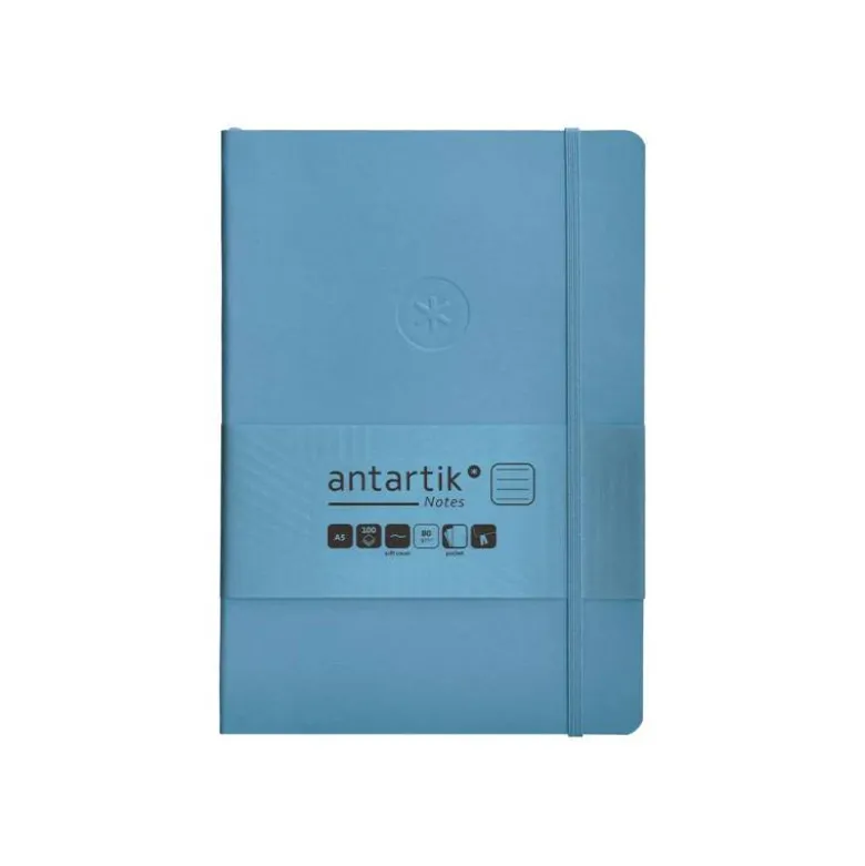 CUADERNO CON GOMILLA ANTARTIK NOTES TAPA BLANDA A5 HOJAS RAYAS AZUL CLARO 80 HOJAS 80 GR FSC