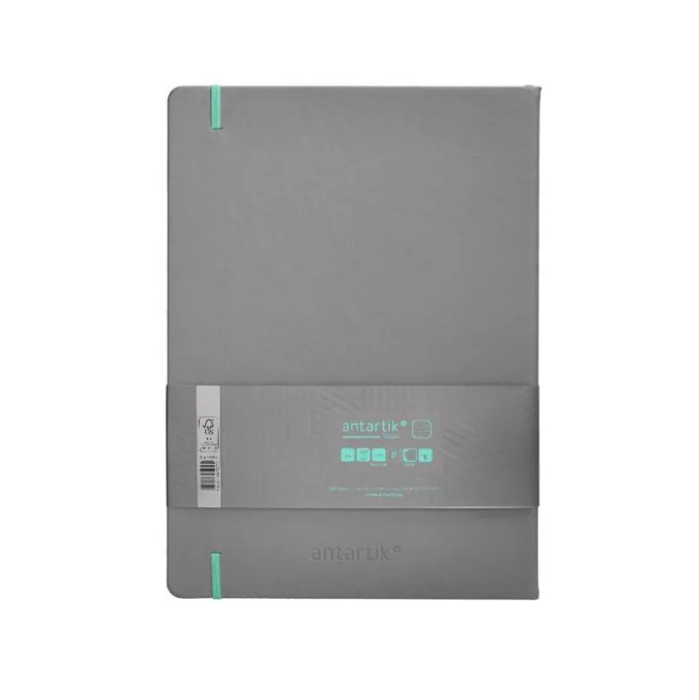 CUADERNO CON GOMILLA ANTARTIK NOTES TAPA DURA A4 HOJAS PUNTOS GRIS Y TURQUESA 100 HOJAS 80 GR FSC