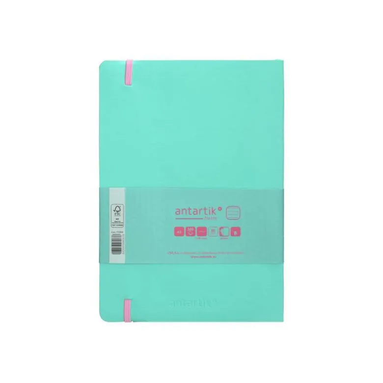 CUADERNO CON GOMILLA ANTARTIK NOTES TAPA BLANDA A5 HOJAS RAYAS ROSA Y TURQUESA 80 HOJAS 80 GR FSC