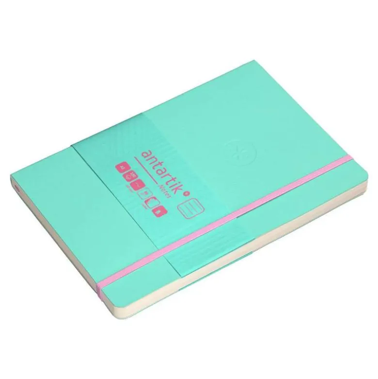 CUADERNO CON GOMILLA ANTARTIK NOTES TAPA BLANDA A5 HOJAS RAYAS ROSA Y TURQUESA 80 HOJAS 80 GR FSC