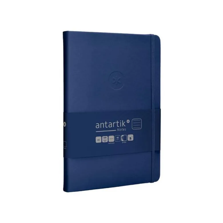 CUADERNO CON GOMILLA ANTARTIK NOTES TAPA DURA A5 HOJAS RAYAS AZUL MARINO 100 HOJAS 80 GR FSC