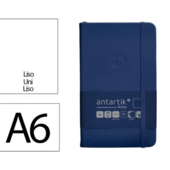 CUADERNO CON GOMILLA ANTARTIK NOTES TAPA DURA A6 HOJAS LISAS AZUL MARINO 100 HOJAS 80 GR FSC