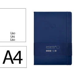 CUADERNO CON GOMILLA ANTARTIK NOTES TAPA DURA A4 HOJAS LISAS AZUL MARINO 100 HOJAS 80 GR FSC