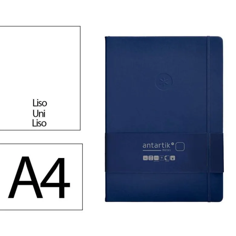 CUADERNO CON GOMILLA ANTARTIK NOTES TAPA DURA A4 HOJAS LISAS AZUL MARINO 100 HOJAS 80 GR FSC