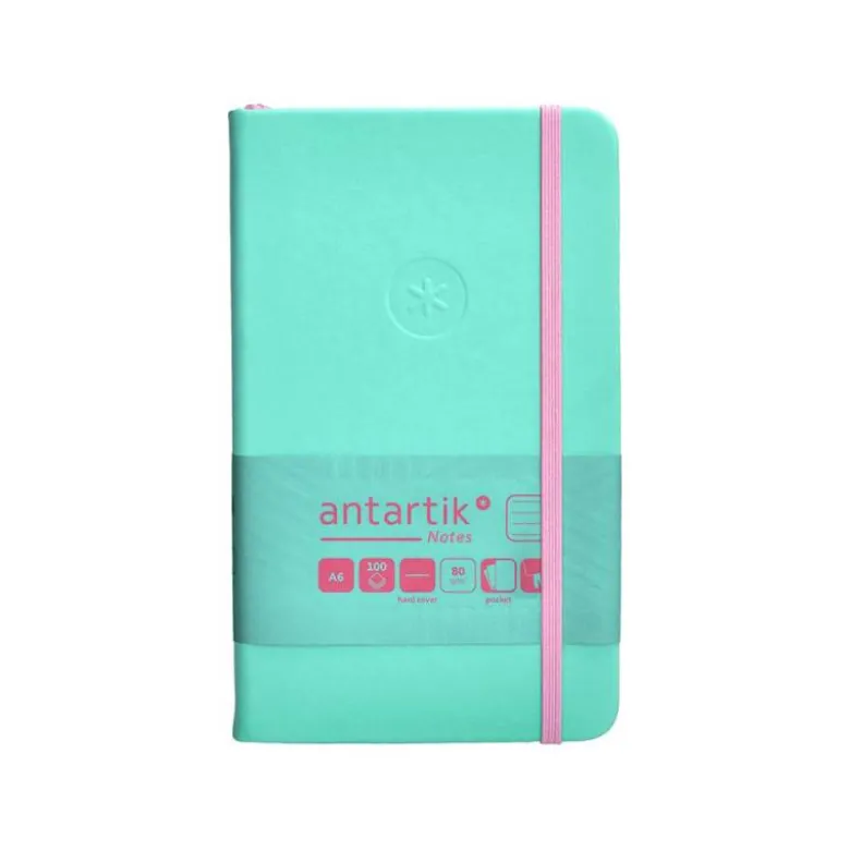 CUADERNO CON GOMILLA ANTARTIK NOTES TAPA DURA A6 HOJAS RAYAS ROSA Y TURQUESA 100 HOJAS 80 GR FSC