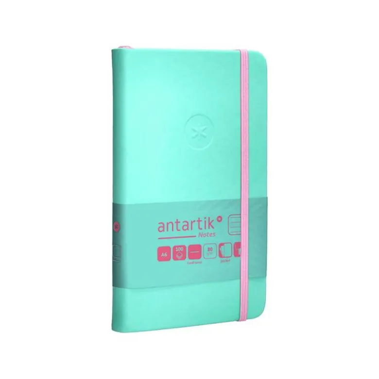 CUADERNO CON GOMILLA ANTARTIK NOTES TAPA DURA A6 HOJAS RAYAS ROSA Y TURQUESA 100 HOJAS 80 GR FSC