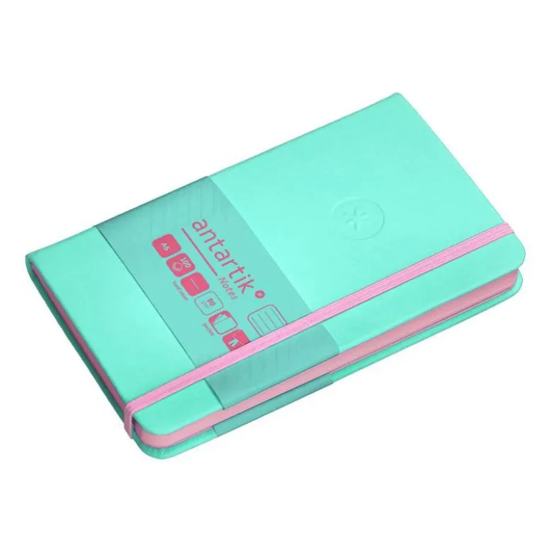CUADERNO CON GOMILLA ANTARTIK NOTES TAPA DURA A6 HOJAS RAYAS ROSA Y TURQUESA 100 HOJAS 80 GR FSC
