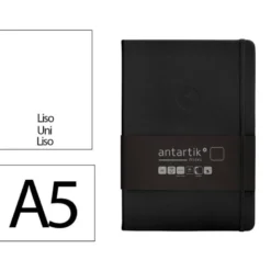 CUADERNO CON GOMILLA ANTARTIK NOTES TAPA DURA A5 HOJAS LISAS NEGRO 100 HOJAS 80 GR FSC