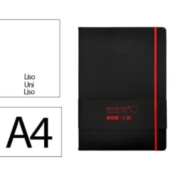 CUADERNO CON GOMILLA ANTARTIK NOTES TAPA DURA A4 HOJAS LISAS NEGRO Y ROJO 100 HOJAS 80 GR FSC