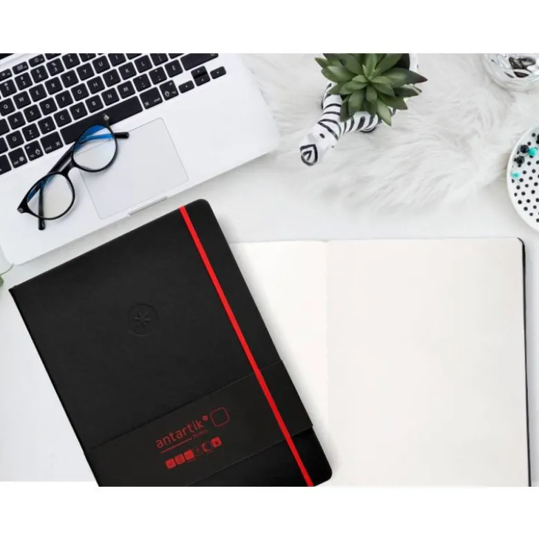 CUADERNO CON GOMILLA ANTARTIK NOTES TAPA DURA A4 HOJAS LISAS NEGRO Y ROJO 100 HOJAS 80 GR FSC