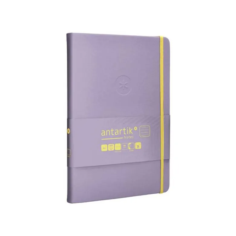 CUADERNO CON GOMILLA ANTARTIK NOTES TAPA DURA A5 HOJAS RAYAS MORADO Y AMARILLO 100 HOJAS 80 GR FSC
