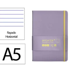 CUADERNO CON GOMILLA ANTARTIK NOTES TAPA DURA A5 HOJAS RAYAS MORADO Y AMARILLO 100 HOJAS 80 GR FSC