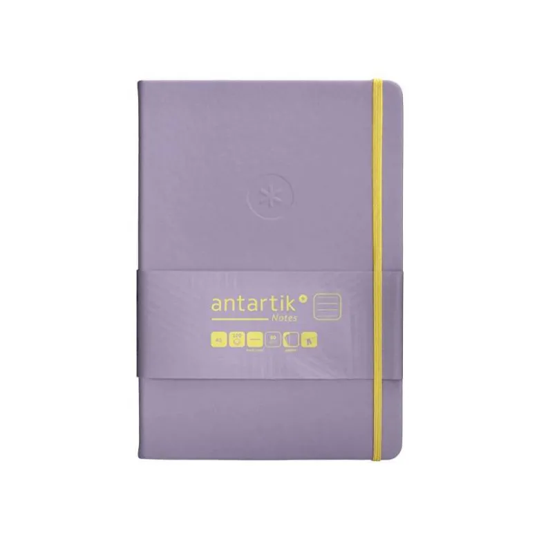 CUADERNO CON GOMILLA ANTARTIK NOTES TAPA DURA A5 HOJAS RAYAS MORADO Y AMARILLO 100 HOJAS 80 GR FSC