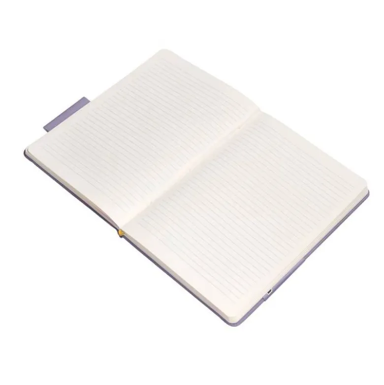 CUADERNO CON GOMILLA ANTARTIK NOTES TAPA DURA A5 HOJAS RAYAS MORADO Y AMARILLO 100 HOJAS 80 GR FSC