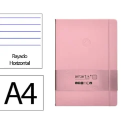 CUADERNO CON GOMILLA ANTARTIK NOTES TAPA DURA A4 HOJAS RAYAS ROSA PASTEL 100 HOJAS 80 GR FSC