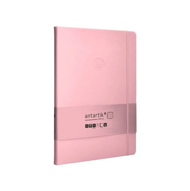 CUADERNO CON GOMILLA ANTARTIK NOTES TAPA DURA A4 HOJAS RAYAS ROSA PASTEL 100 HOJAS 80 GR FSC