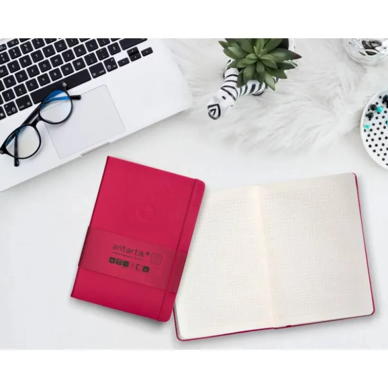 CUADERNO CON GOMILLA ANTARTIK NOTES TAPA DURA A5 HOJAS CUADRICULA BURDEOS 100 HOJAS 80 GR FSC