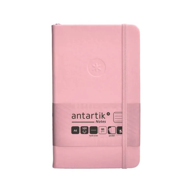 CUADERNO CON GOMILLA ANTARTIK NOTES TAPA DURA A6 HOJAS RAYAS ROSA PASTEL 100 HOJAS 80 GR FSC