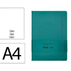 CUADERNO CON GOMILLA ANTARTIK NOTES TAPA DURA A4 HOJAS LISAS VERDE AGUAMARINA 100 HOJAS 80 GR FSC