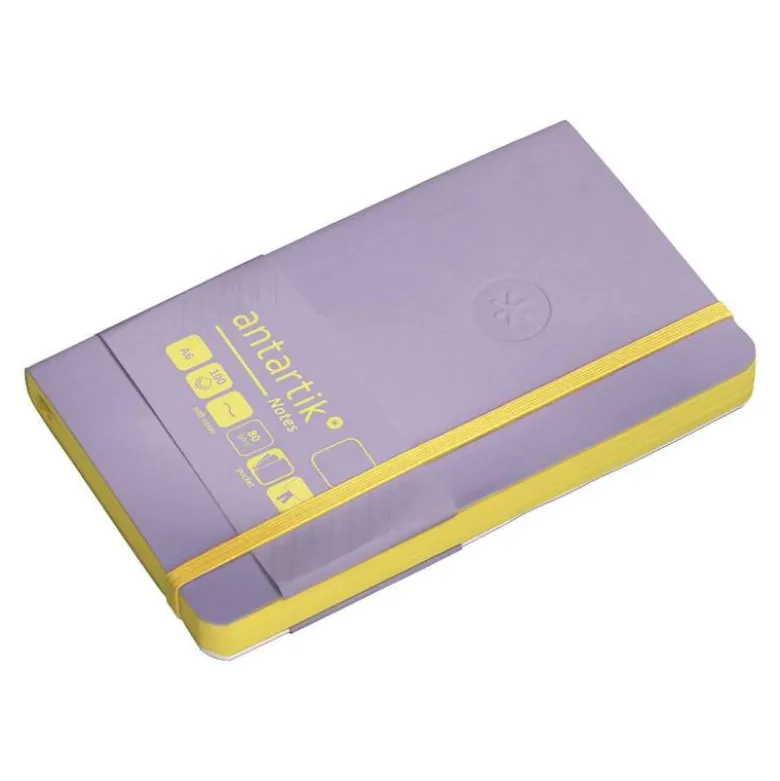 CUADERNO CON GOMILLA ANTARTIK NOTES TAPA BLANDA A6 HOJAS LISAS MORADO Y AMARILLO 100 HOJAS 80 GR FSC