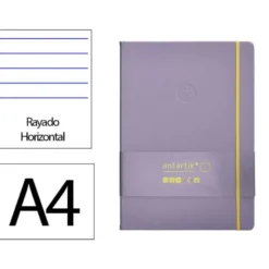 CUADERNO CON GOMILLA ANTARTIK NOTES TAPA DURA A4 HOJAS RAYAS MORADO Y AMARILLO 100 HOJAS 80 GR FSC