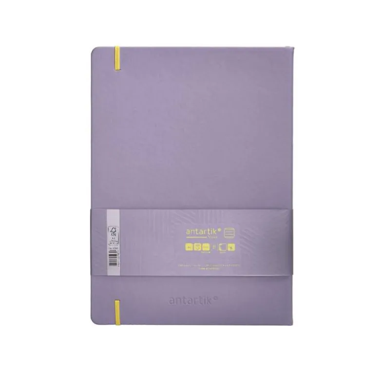 CUADERNO CON GOMILLA ANTARTIK NOTES TAPA DURA A4 HOJAS RAYAS MORADO Y AMARILLO 100 HOJAS 80 GR FSC