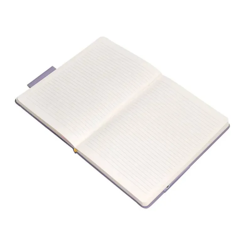 CUADERNO CON GOMILLA ANTARTIK NOTES TAPA DURA A4 HOJAS RAYAS MORADO Y AMARILLO 100 HOJAS 80 GR FSC