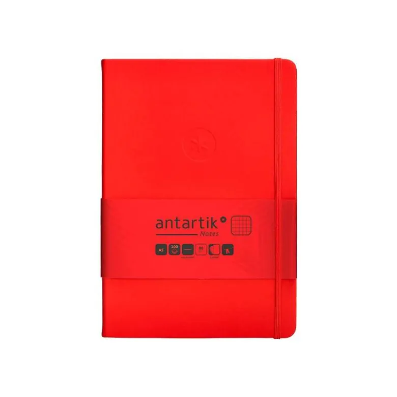CUADERNO CON GOMILLA ANTARTIK NOTES TAPA DURA A5 HOJAS CUADRICULA ROJO 100 HOJAS 80 GR FSC