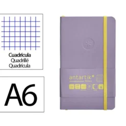 CUADERNO CON GOMILLA ANTARTIK NOTES TAPA BLANDA A6 CUADRICULA MORADO Y AMARILLO 100 HOJAS 80 GR FSC