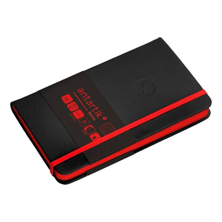 CUADERNO CON GOMILLA ANTARTIK NOTES TAPA DURA A6 HOJAS CUADRICULA NEGRO Y ROJO 100 HOJAS 80 GR FSC