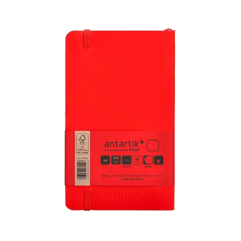 CUADERNO CON GOMILLA ANTARTIK NOTES TAPA BLANDA A6 HOJAS LISAS ROJO 100 HOJAS 80 GR FSC