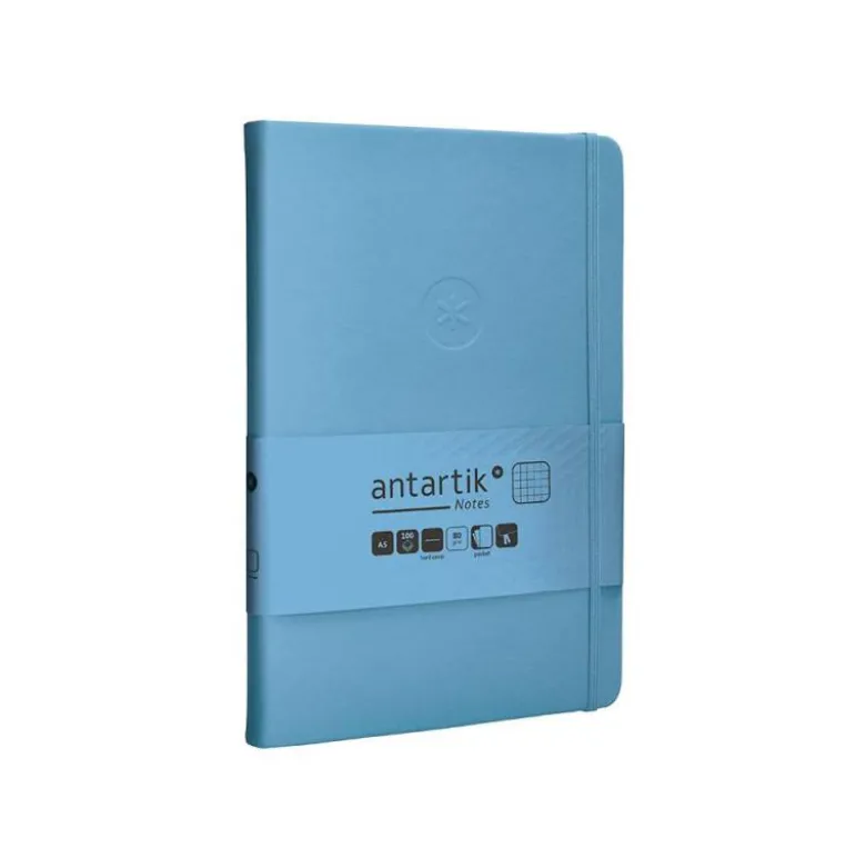 CUADERNO CON GOMILLA ANTARTIK NOTES TAPA DURA A5 HOJAS CUADRICULA AZUL CLARO 100 HOJAS 80 GR FSC