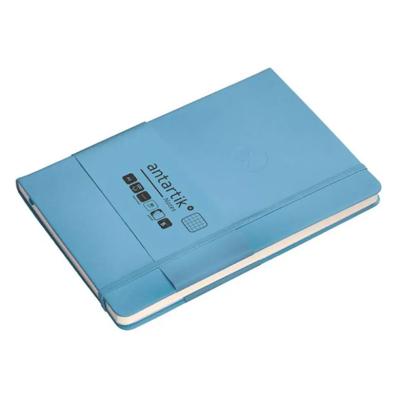 CUADERNO CON GOMILLA ANTARTIK NOTES TAPA DURA A5 HOJAS CUADRICULA AZUL CLARO 100 HOJAS 80 GR FSC